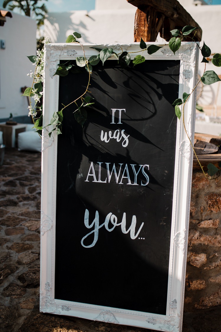 Spain Sun Outdoor Tropical Mediterranean Garden Villa Outdoor Ceremony It Was Always You Sign | Ibiza Destination Wedding Amy Faith Photography