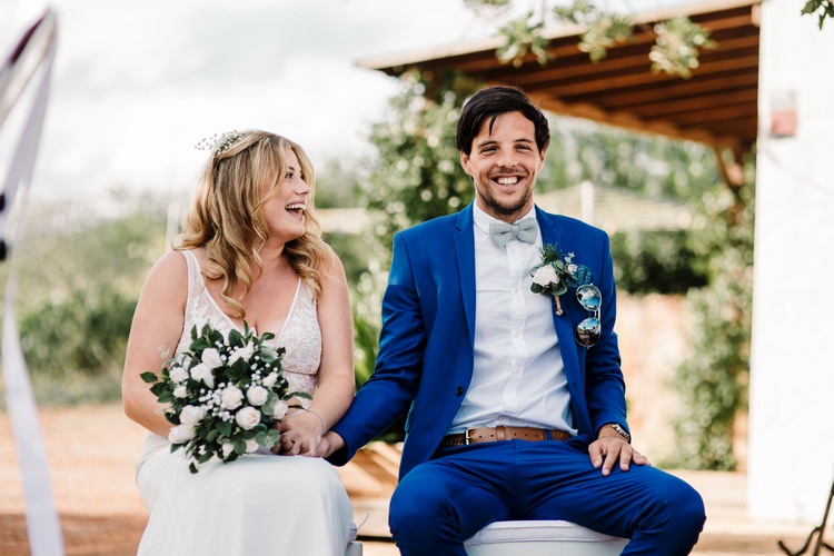 Spain Sun Outdoor Tropical Mediterranean Garden Villa Outdoor Ceremony Bride Groom Bouquet | Ibiza Destination Wedding Amy Faith Photography