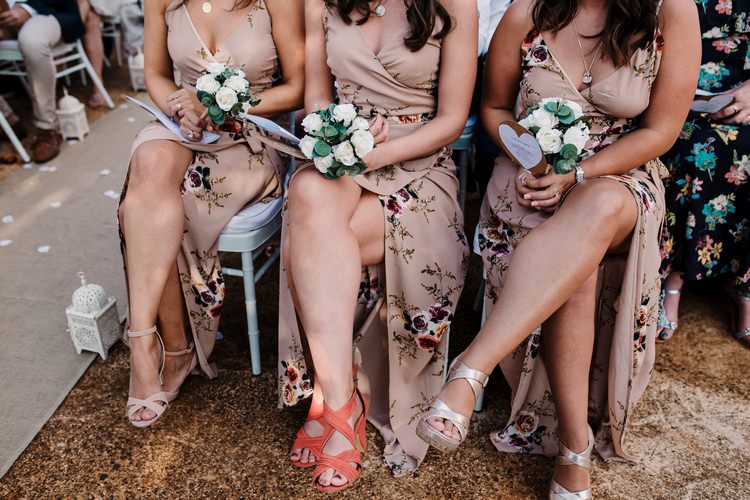Spain Sun Outdoor Tropical Mediterranean Garden Villa Outdoor Ceremony Floral Bridesmaids White Bouquets | Ibiza Destination Wedding Amy Faith Photography