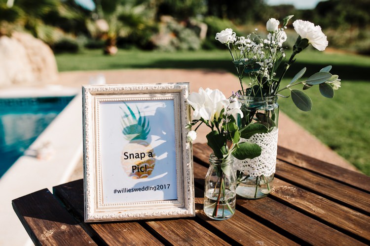 Spain Sun Outdoor Tropical Mediterranean Garden Villa Outdoor Wedding Hashtag Sign | Ibiza Destination Wedding Amy Faith Photography