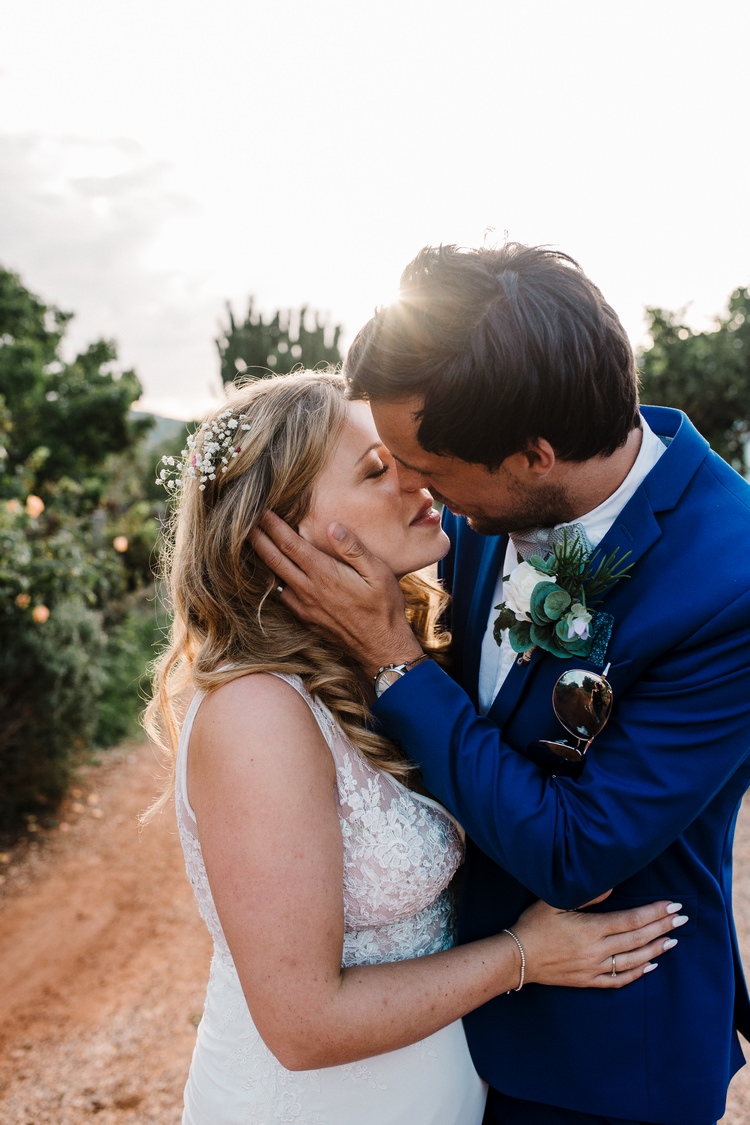 Spain Sun Outdoor Tropical Mediterranean Garden Villa Bride Groom Sunset | Ibiza Destination Wedding Amy Faith Photography