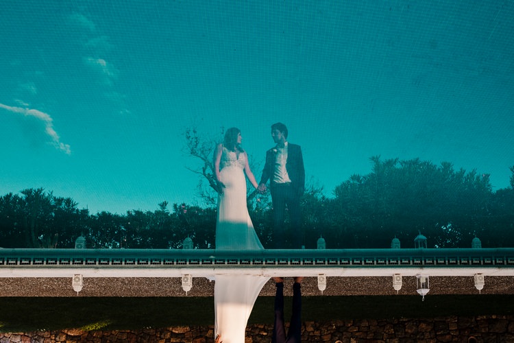 Spain Sun Outdoor Tropical Mediterranean Garden Villa Bride Groom Pool Reflection | Ibiza Destination Wedding Amy Faith Photography