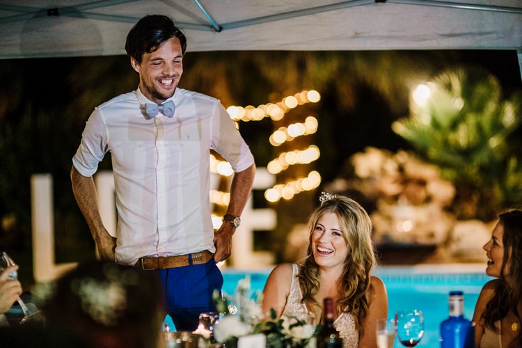 Spain Sun Outdoor Tropical Mediterranean Garden Villa Outdoor Reception Speeches | Ibiza Destination Wedding Amy Faith Photography