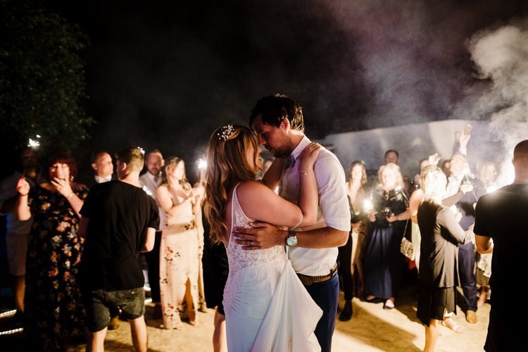 Spain Sun Outdoor Tropical Mediterranean Garden Villa Outdoor Reception First Dance | Ibiza Destination Wedding Amy Faith Photography