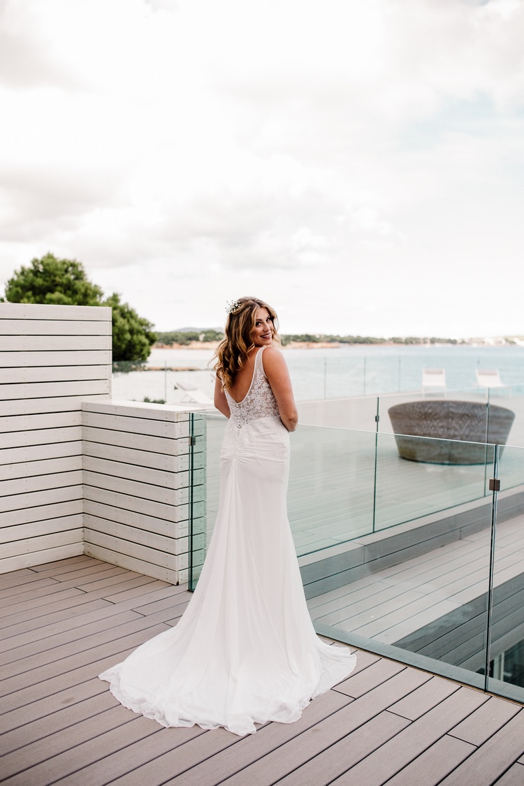 Spain Sun Outdoor Tropical Mediterranean Garden Villa Sea Island Bride Dress Morning | Ibiza Destination Wedding Amy Faith Photography