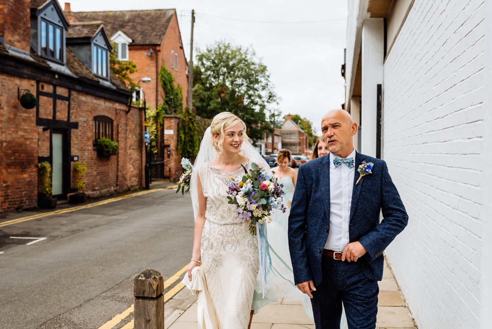 Bride Bridal Jenny Packham Beaded Dress Gown Shift Embellished Bouquet Wild Flower Meadow Ribbons Blue Tweed Next Bow Tie Liberty Print Laid Back Harry Potter Wedding Daffodil Waves Photography