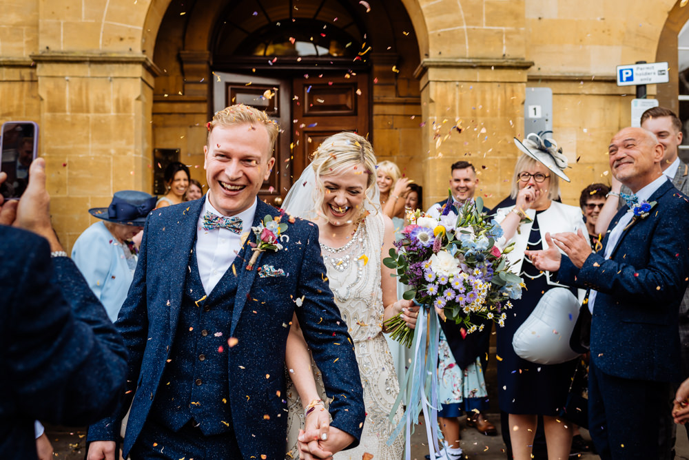 Bride Bridal Jenny Packham Beaded Dress Gown Shift Embellished Bouquet Wild Flower Meadow Ribbons Blue Tweed Next Bow Tie Liberty Print Confetti Laid Back Harry Potter Wedding Daffodil Waves Photography