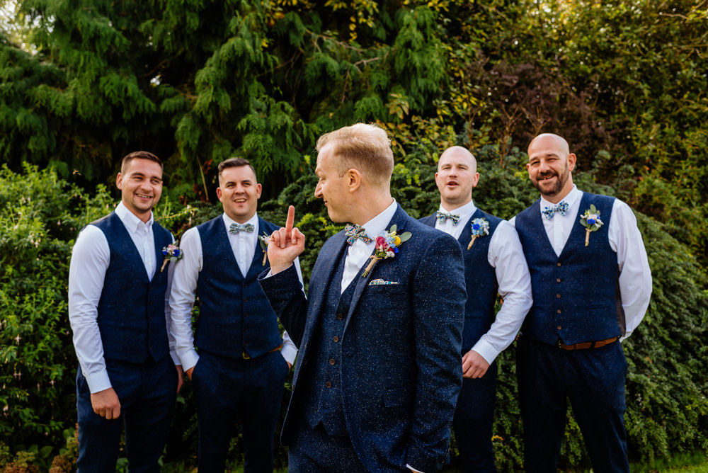 Bride Bridal Jenny Packham Beaded Dress Gown Shift Embellished Bouquet Wild Flower Meadow Ribbons Blue Tweed Next Bow Tie Liberty Print Groom Groomsmen Three Piece Waistcoat Laid Back Harry Potter Wedding Daffodil Waves Photography