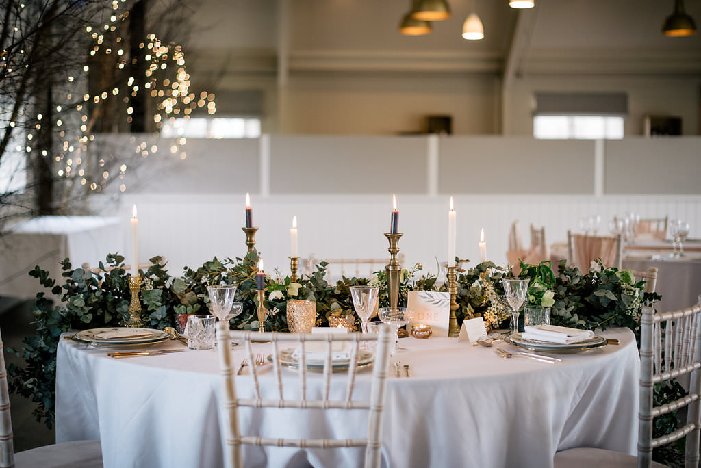 Table Tablescape Candles Greenery Runner Decor Lapstone Barn Wedding Ideas Cotswolds Katie Hamilton Photography