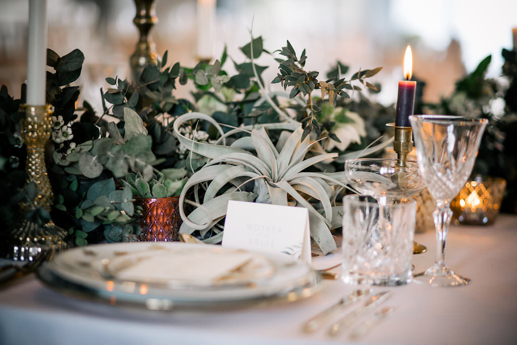 Table Tablescape Candles Greenery Runner Decor Air Plant Lapstone Barn Wedding Ideas Cotswolds Katie Hamilton Photography