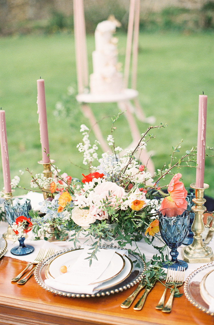 Flowers Poppies Anemones Delphiniums Ranunculus Snakeshead Fritillary Grape Hyacinth Colourful Whimsical Summer Chocolat Wedding Ideas Brympton House Liz Baker Fine Art Photography