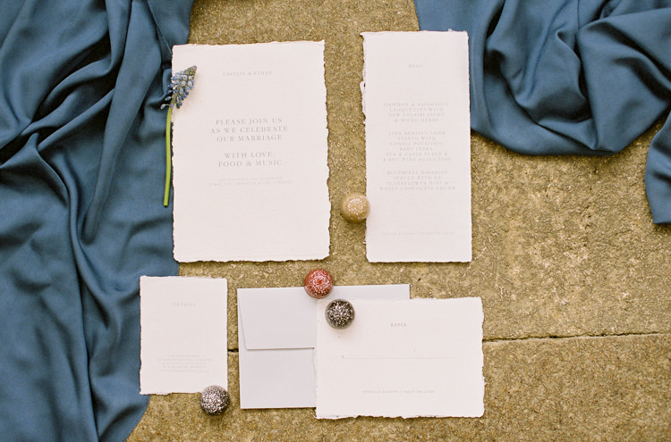 Natural Edge Paper Stationery Invite Invitation Whimsical Summer Chocolat Wedding Ideas Brympton House Liz Baker Fine Art Photography