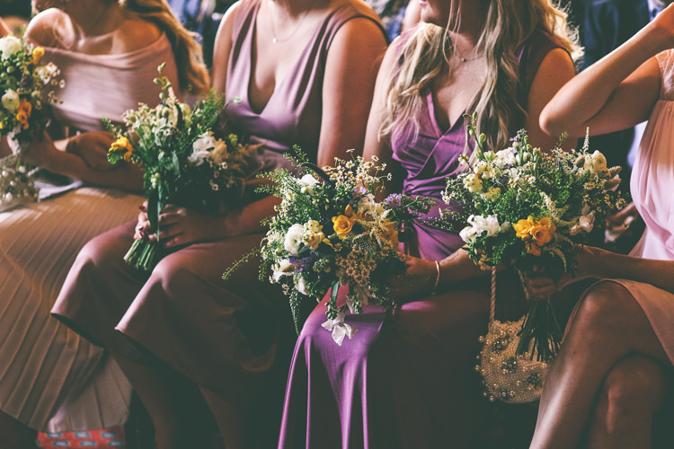 Bridesmaids Bouquet Wildflower Yellow Pink Dresses Jumpsuits Manchester Town Hall Wedding City Emma Boileau Photography
