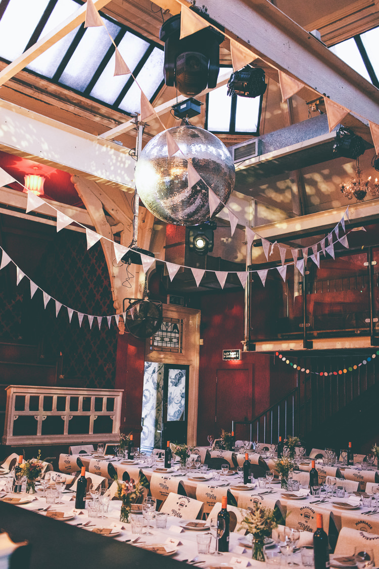 Reception Bespoke Bibs Bunting Disco Ball Manchester Town Hall Wedding City Emma Boileau Photography