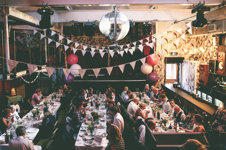 Reception Dining Giant Balloons Bunting Manchester Town Hall Wedding City Emma Boileau Photography