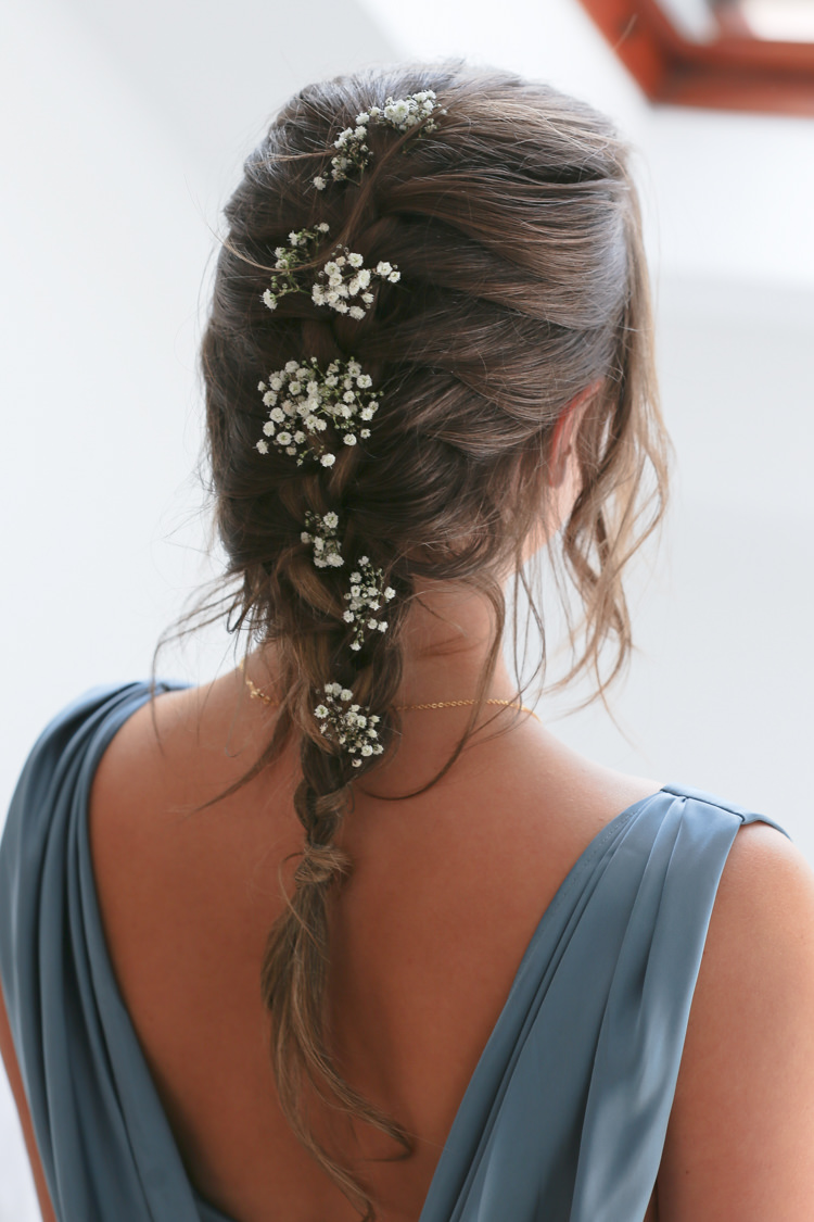Bridal Bridesmaid Up Do Hairstyle French Plait Gypsophila Manor Farm Wedding Hampshire Luke Doyle Photography