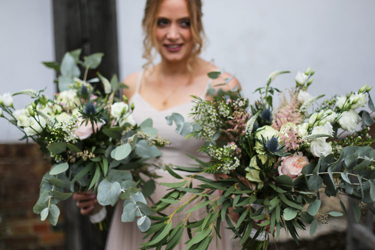 Bride Bridal Bouquet Eucalyptus Thistle Rose Loose Wild Manor Farm Wedding Hampshire Luke Doyle Photography