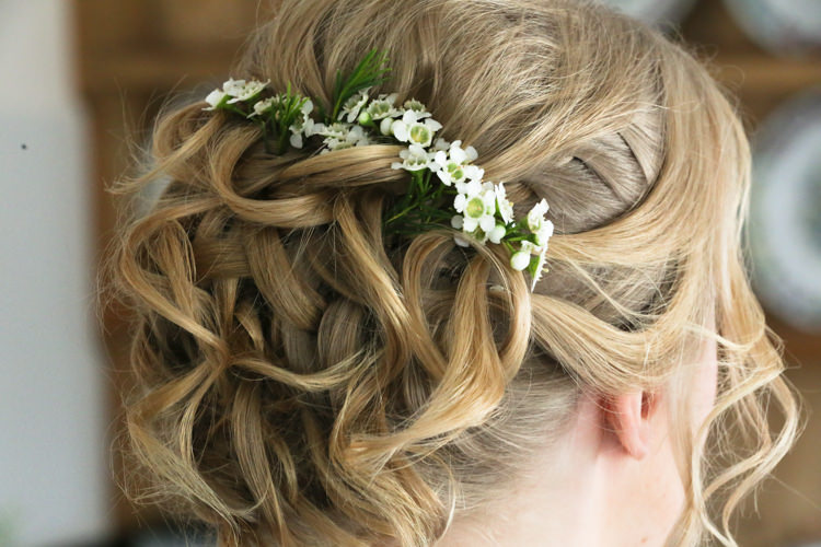 Hairstyle Up Do Wax Flowers Manor Farm Wedding Hampshire Luke Doyle Photography