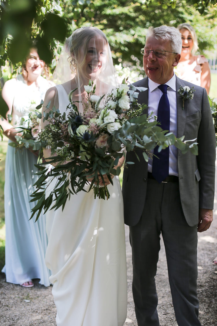 Bride Bridal V Neck Charlie Brear Dress Gown Loose Wild Bouquet Manor Farm Wedding Hampshire Luke Doyle Photography