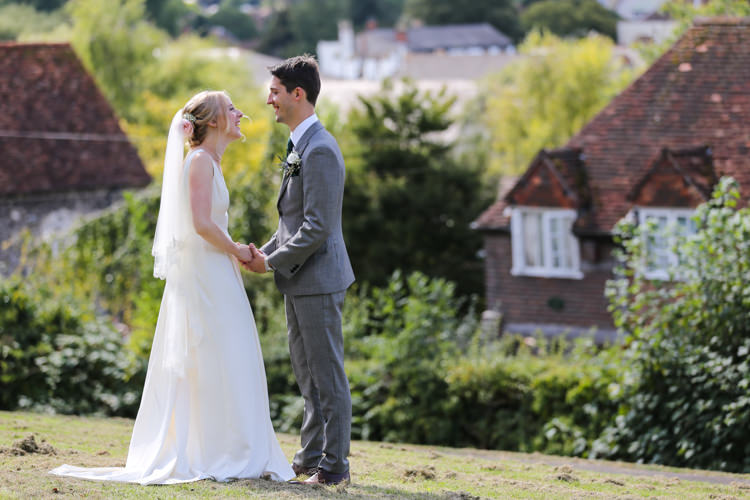 Bride Bridal V Neck Charlie Brear Dress Gown Ted Baker Groom Waistcoat Three Piece Grey Green Tie Manor Farm Wedding Hampshire Luke Doyle Photography