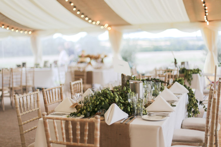 Hessian Table Runner Hops Marquee Drapes Manor Farm Wedding Hampshire Luke Doyle Photography