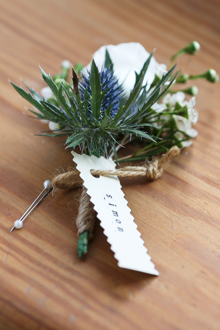 Buttonhole Thistle Rose Wax Flowers Manor Farm Wedding Hampshire Luke Doyle Photography
