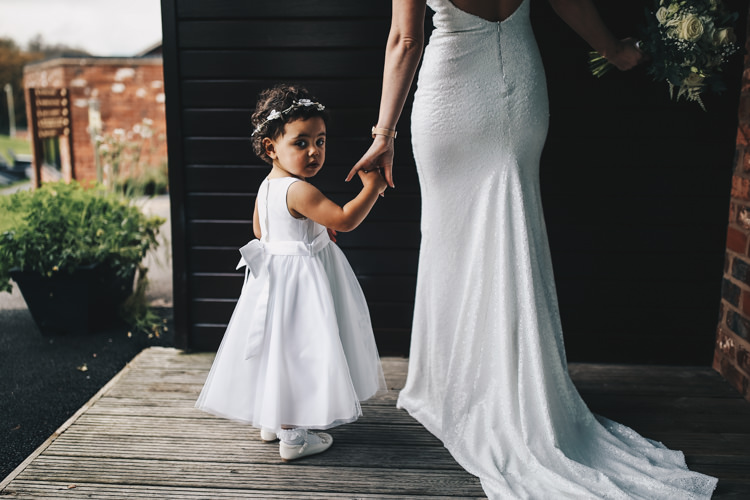 Flower Girl Dress Bow Sash Stylish Minimalist Moddershall Oaks Wedding Winnington & Coe Photography