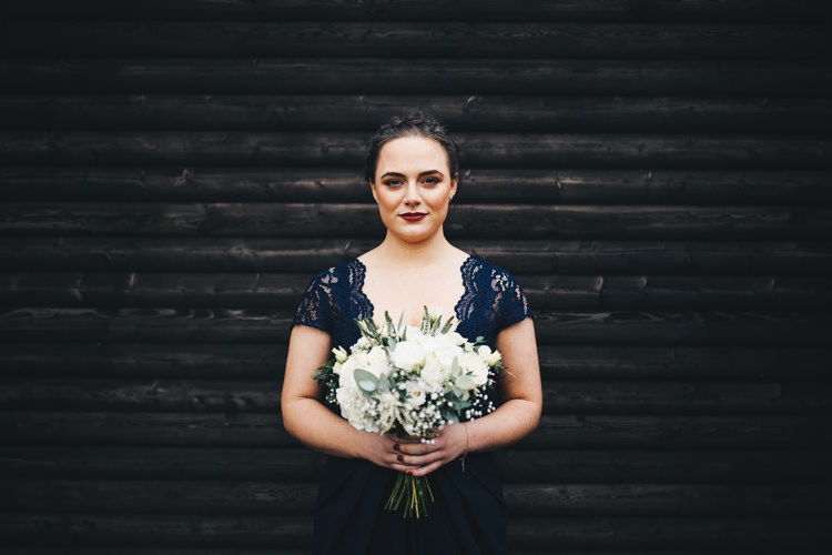 Navy Bridesmaid Lace Dress Stylish Minimalist Moddershall Oaks Wedding Winnington & Coe Photography
