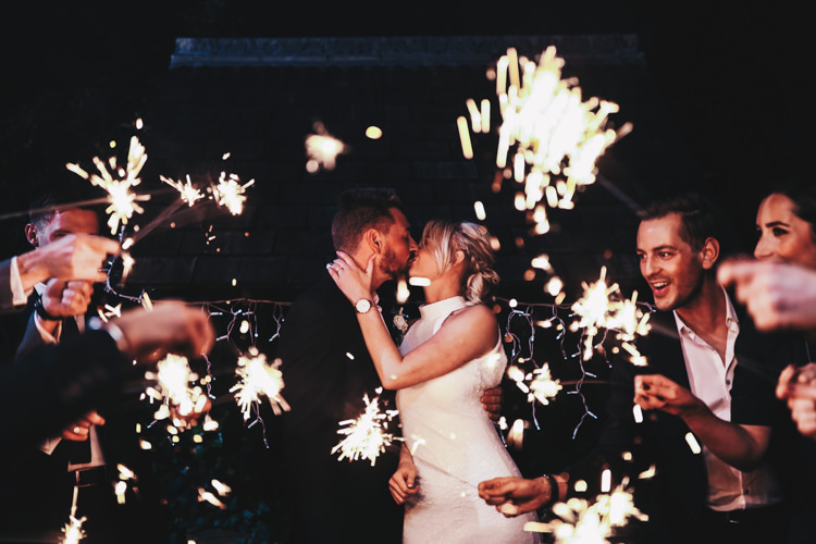 Sparklers Send Off Exit Stylish Minimalist Moddershall Oaks Wedding Winnington & Coe Photography