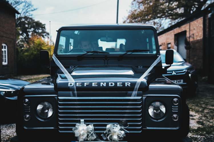 Land Rover Car Transport Stylish Minimalist Moddershall Oaks Wedding Winnington & Coe Photography