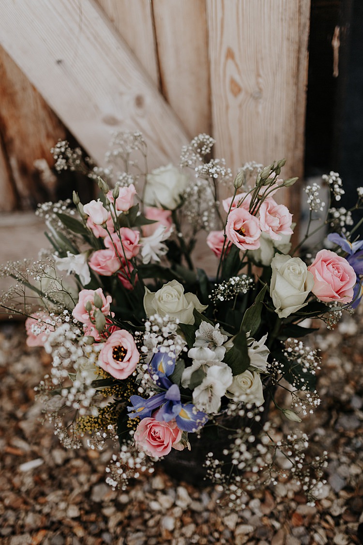 Fresias Rose Gyspophila Flowers Arrangement North Hidden Barn Wedding Autumn Jen Marino Photography