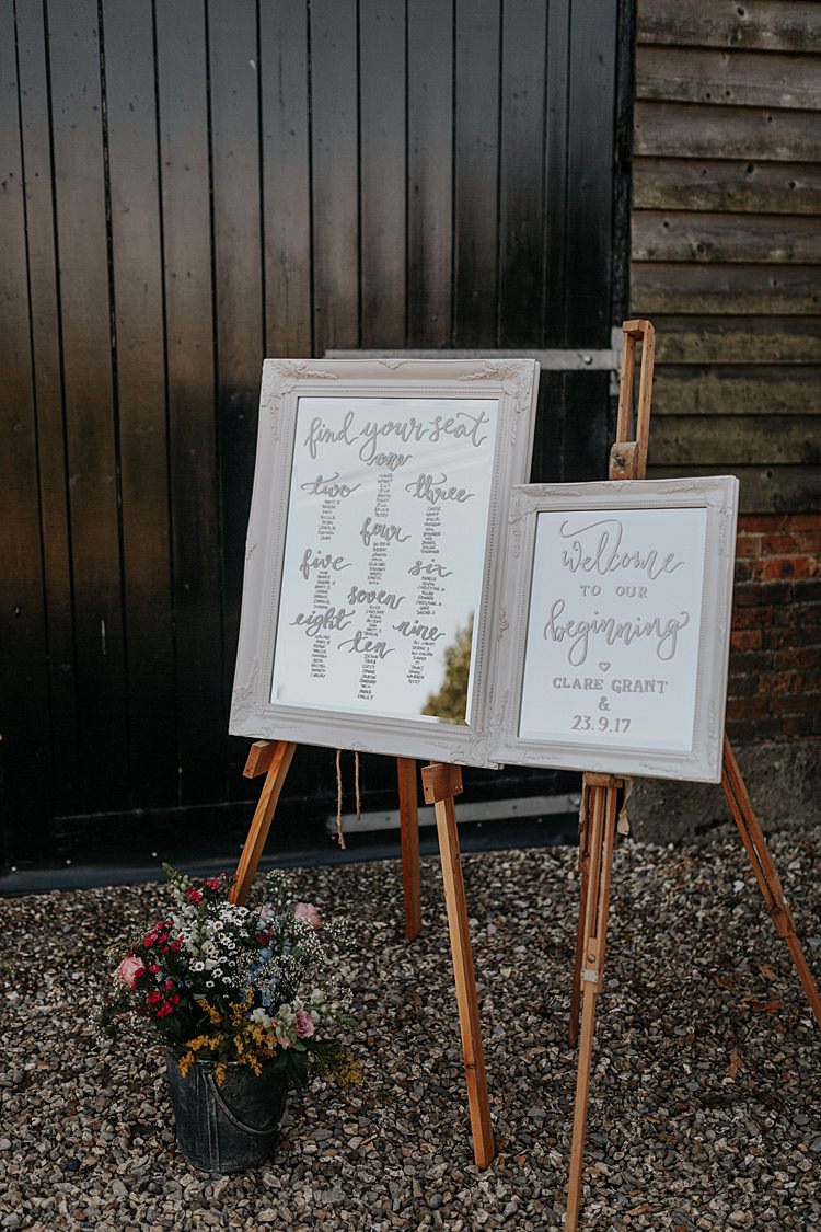 Wooden Frame Mirror Sign Seating Plan Chart Easel North Hidden Barn Wedding Autumn Jen Marino Photography