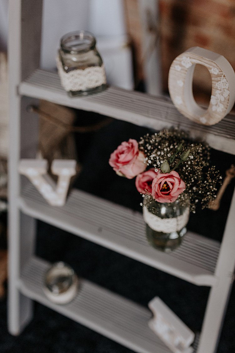 Fresia Gyp Jar Flowers Ladder North Hidden Barn Wedding Autumn Jen Marino Photography