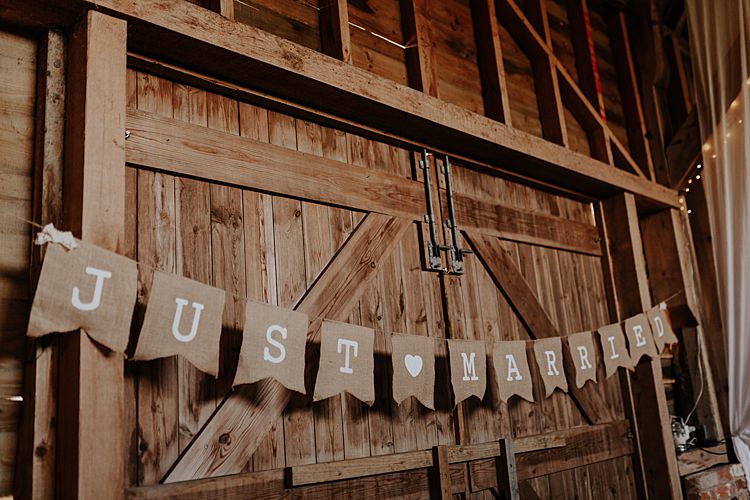 Hessian Just Married Bunting North Hidden Barn Wedding Autumn Jen Marino Photography