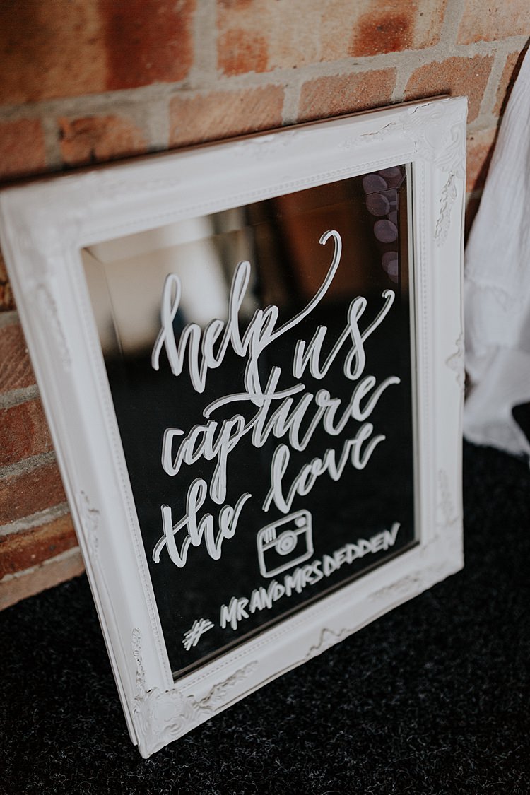 Wooden Frame Mirror Sign Hashtag North Hidden Barn Wedding Autumn Jen Marino Photography