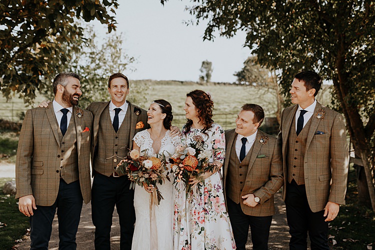 Groom Brown Check Jackets Blue Chinos Tie Groomsmen North Hidden Barn Wedding Autumn Jen Marino Photography