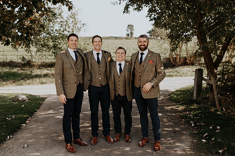 Groom Brown Check Jackets Blue Chinos Tie Groomsmen North Hidden Barn Wedding Autumn Jen Marino Photography