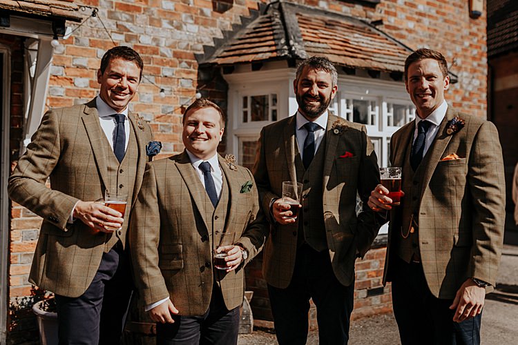 Groom Brown Check Jackets Blue Chinos Tie Groomsmen North Hidden Barn Wedding Autumn Jen Marino Photography