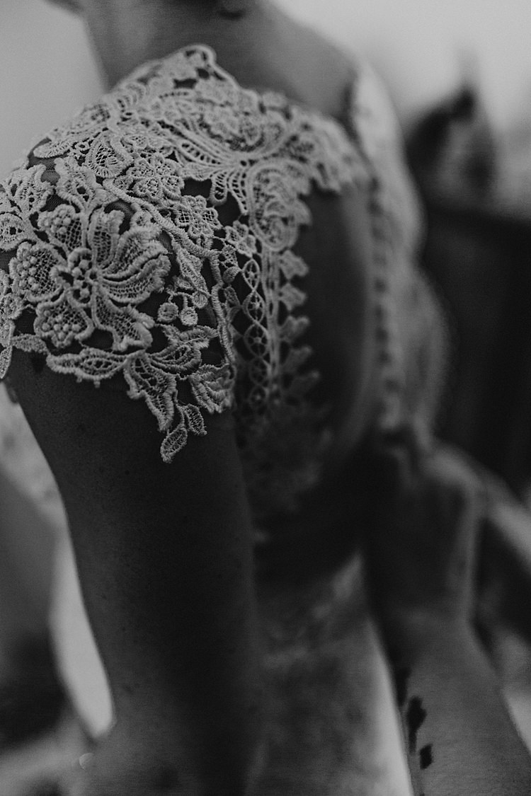 Bride Bridal Lace Gown Fit Flare Pregnant Bump Sleeves Button Back Illusion North Hidden Barn Wedding Autumn Jen Marino Photography