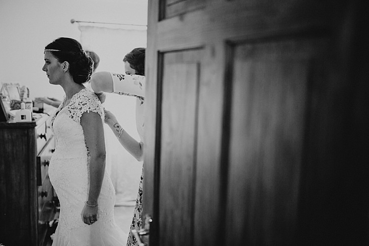 Bride Bridal Lace Gown Fit Flare Pregnant Bump Sleeves North Hidden Barn Wedding Autumn Jen Marino Photography