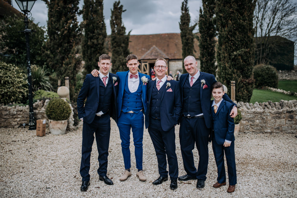 Groom Suit Blue Pink Bow Tie Groomsmen Notley Tythe Barn Wedding Kazooieloki Photography
