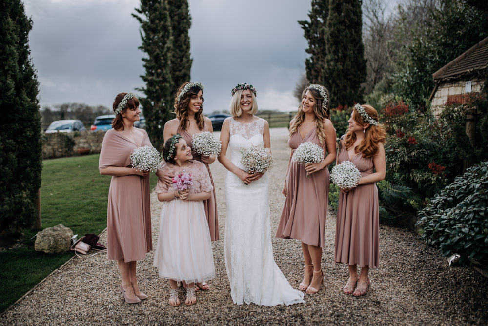 Pink Midi Multi Way Bridesmaid Dresses Notley Tythe Barn Wedding Kazooieloki Photography