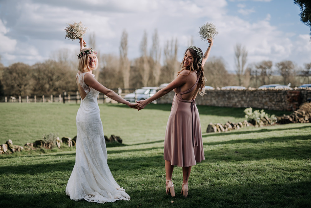 Pink Midi Multi Way Bridesmaid Dresses Notley Tythe Barn Wedding Kazooieloki Photography