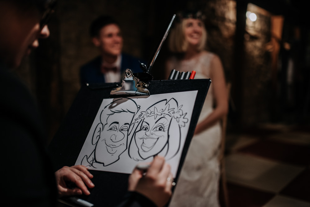 Caracature Notley Tythe Barn Wedding Kazooieloki Photography