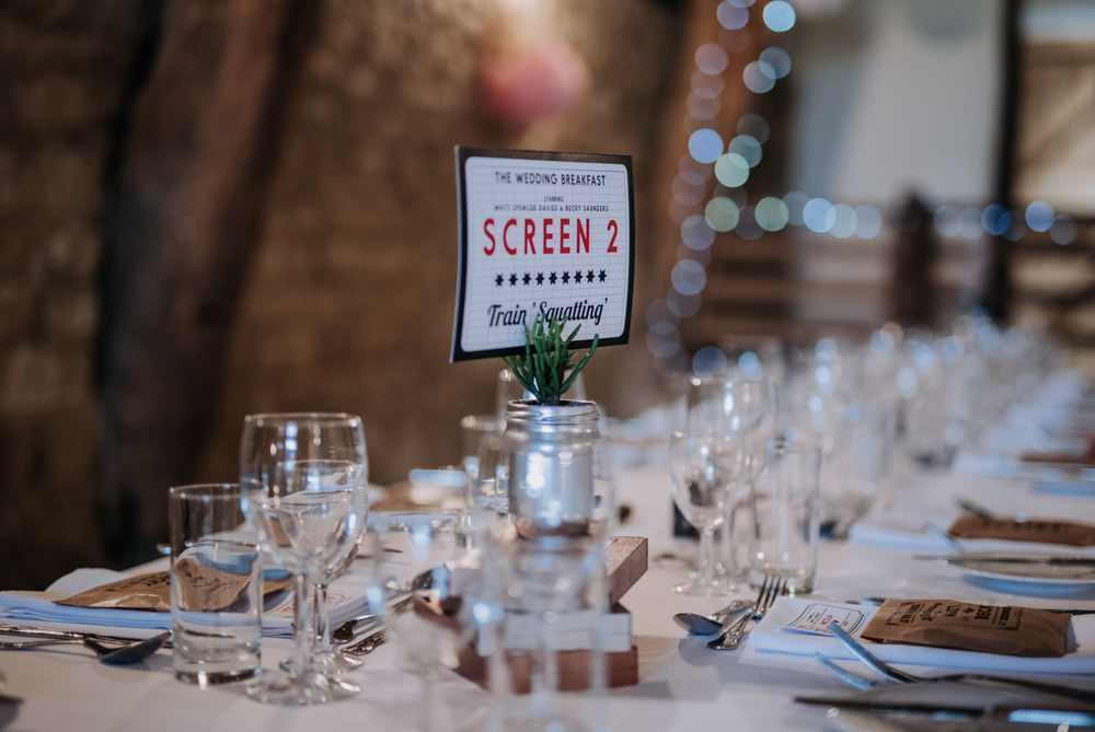 Movie Cinema Table Names Notley Tythe Barn Wedding Kazooieloki Photography