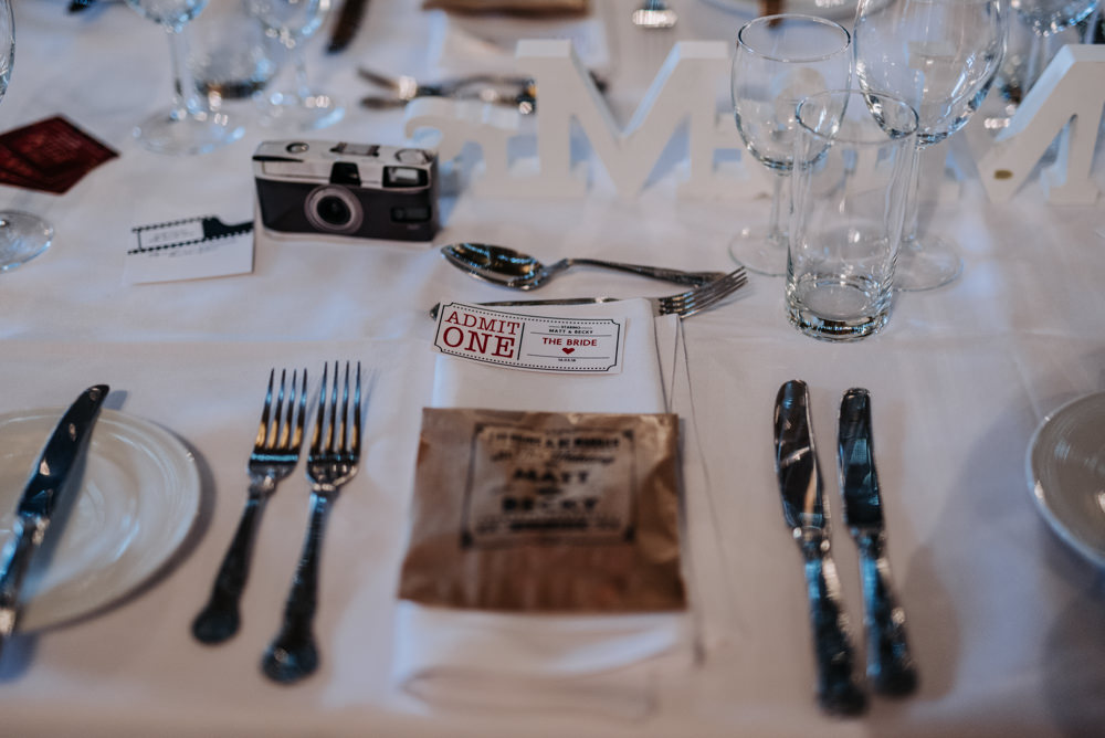 Ticket Stationery Movie Cinema Notley Tythe Barn Wedding Kazooieloki Photography
