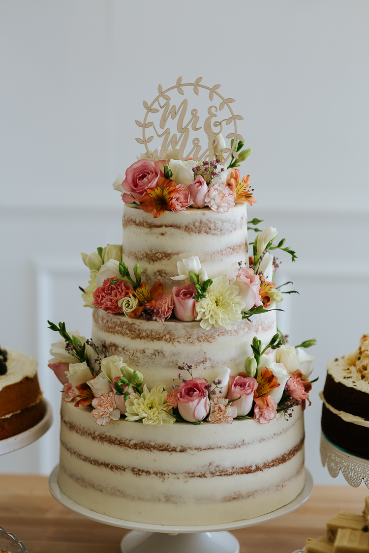 Semi Naked Cake Buttercream Layer Sponge Flowers Laser Cut Topper Pretty Pastel Floral Village Hall Wedding Struve Photography