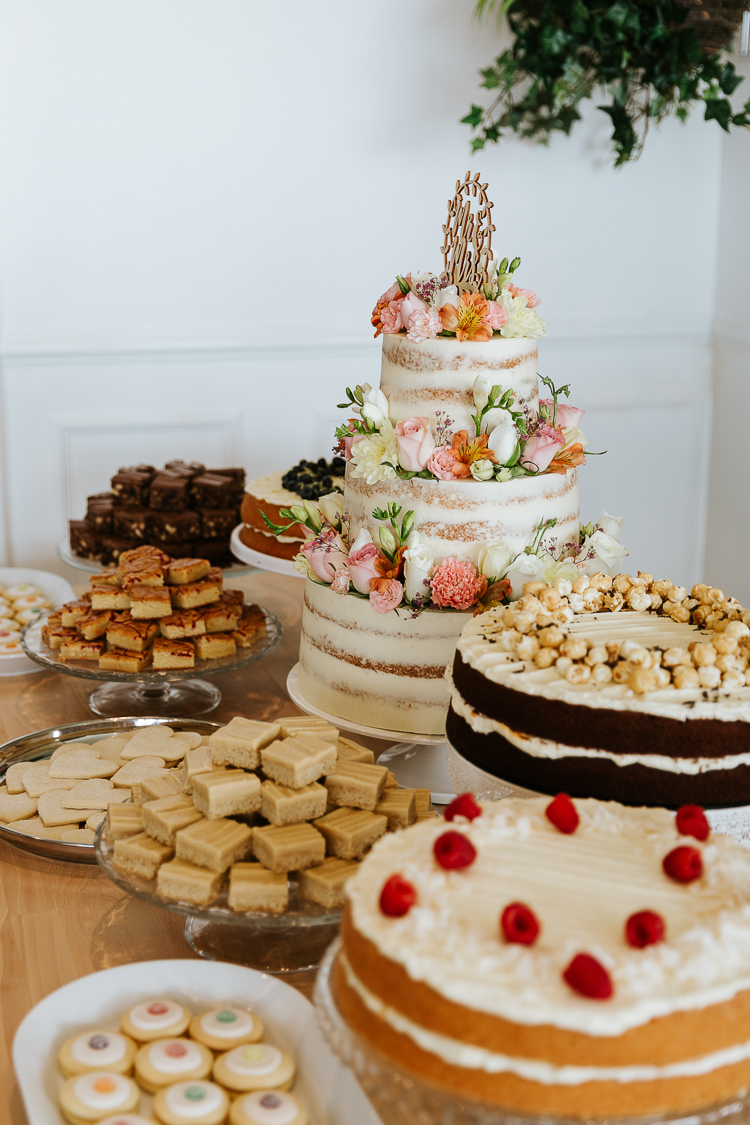 Cake Table Treats Sweets Dessert Pretty Pastel Floral Village Hall Wedding Struve Photography