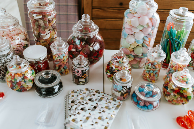 Sweets Sweetie Table Jars Pretty Pastel Floral Village Hall Wedding Struve Photography
