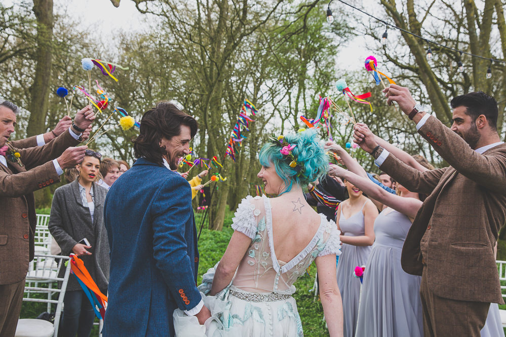 Pom Pom Wands Confetti Rainbow Alternative Woodland Wedding Ideas Nicki Shea Photography